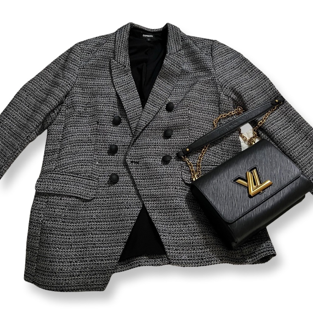 Preloved Express Textured Metallic Double Breasted Blazer -size L